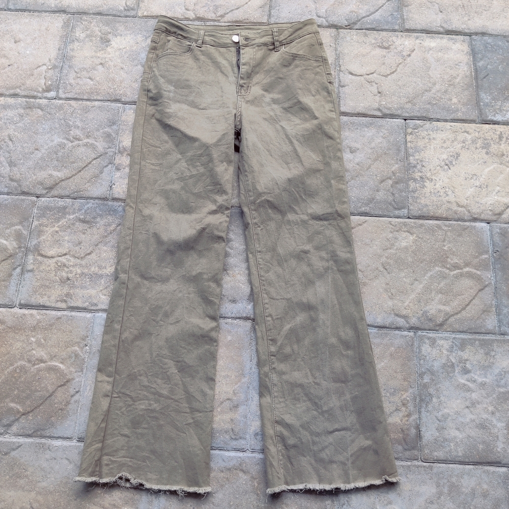 Olive Green Wide Leg Height Waited Pants